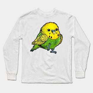 Cute Green Budgie - Birb Orb Chibi Kawaii Cute Cartoon Art Drawing Long Sleeve T-Shirt